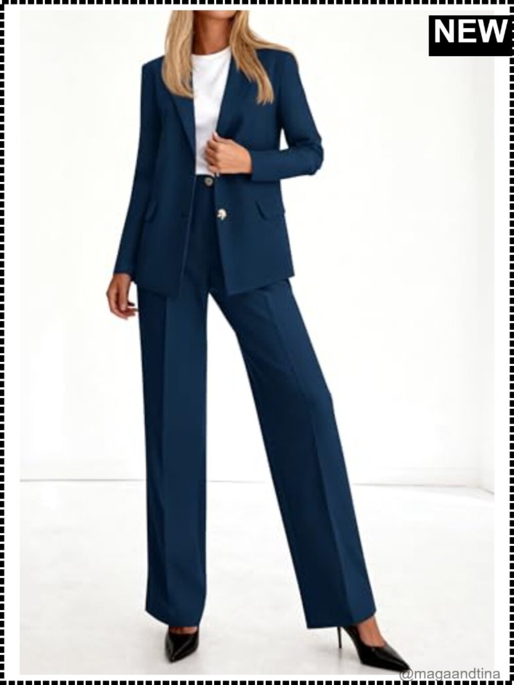Women's 2 Piece Pantsuit Set Oversized Blazer Wide Leg Dress Pants Business